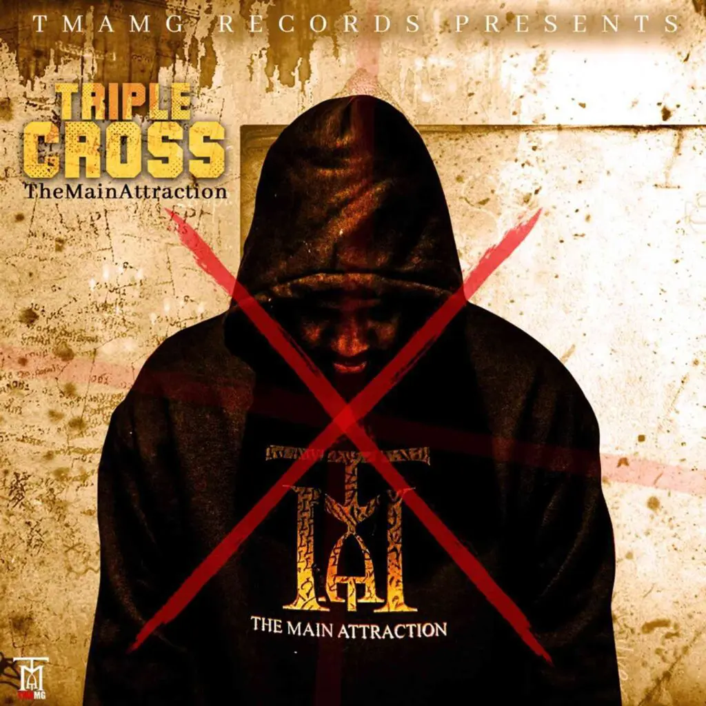 A man in black jacket and red x 's on the cover of album.