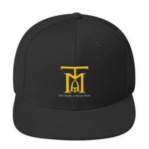 A black hat with the word " tm " on it.